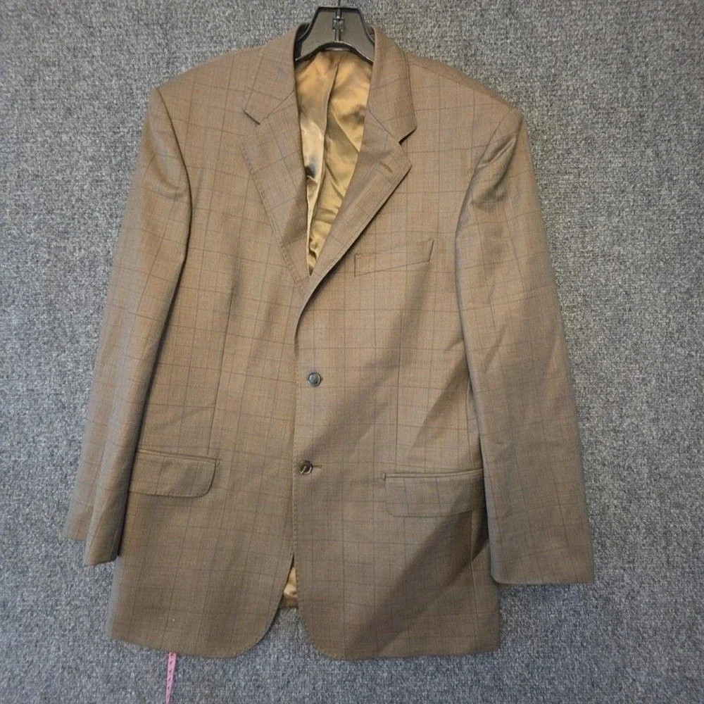 Pronto Uomo Suit Mens 40 34x29 Brown Wool Check 2 Piece Jacket Pants Formal